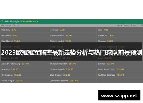 2023欧冠冠军赔率最新走势分析与热门球队前景预测
